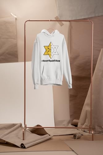 LuxProdX Never Again is Now Jewish Israel Pride Am Yisrael Chai Sweatshirt/Hoodie #neveragainisnow Support IDF (US, Alpha, X-Large, Regular, Regular, White)