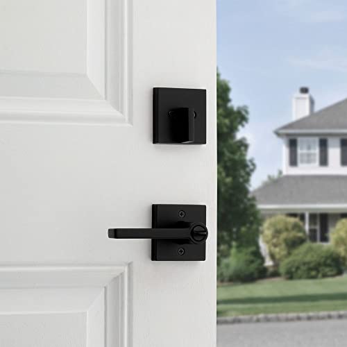 Kwikset 991 Halifax Keyed Entry Lever and Single Cylinder Deadbolt Combo Pack Featuring SmartKey and Microban in Matte Black