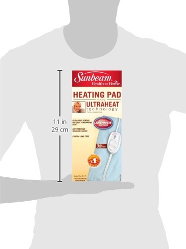 Sunbeam Heating Pad for Pain Relief | Standard Size Ultra Heat, 3 Heat Settings | Light Blue, 12 Inch x 15 Inch