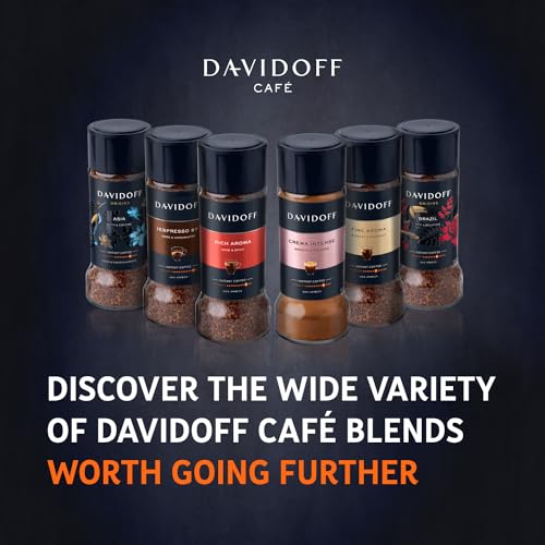 DAVIDOFF Crema Intense Instant Coffee - Smooth and Rounded - Full-body. Delicate Aroma and Elegant Acidity - 100% Arabica Beans - 9/12 Intensity. 10/12 Roasting. 4/12 Acidity - 2 x 3.17 oz