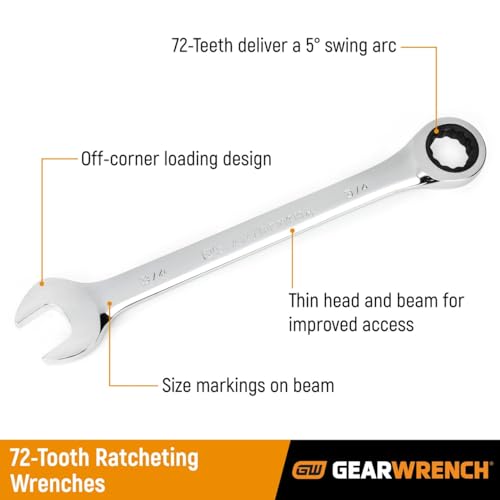 GEARWRENCH 7 Pc. 12 Point Ratcheting Combination SAE Wrench Set - 9317