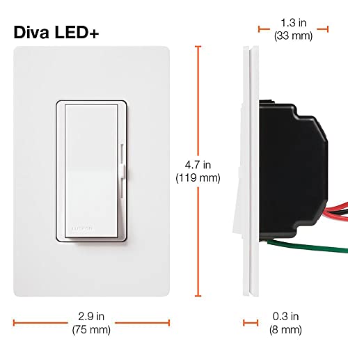 Lutron Diva LED+ Dimmer for Dimmable LED, Halogen and Incandescent Bulbs with Wallplate | 150W/Single-Pole or 3-Way | DVWCL-153PH-WH | White