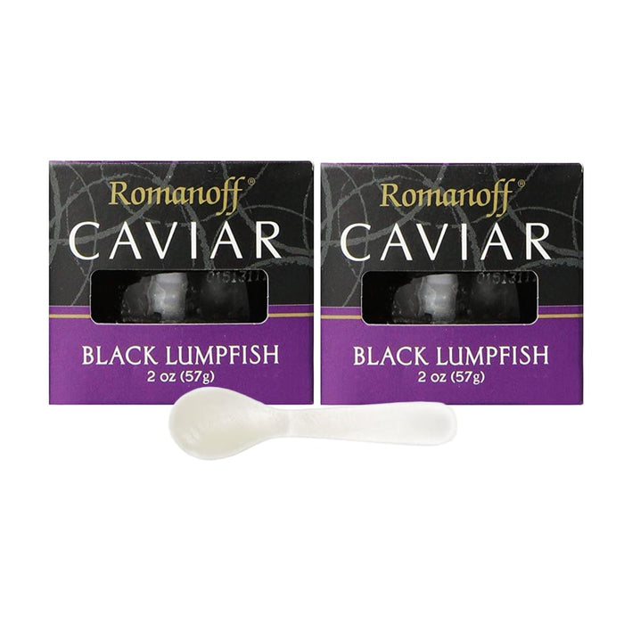 Romanoff Caviar Black Lumpfish, 2 oz (2 PACK) AND Mother of Pearl Caviar Spoon + LuxProdx Sticker