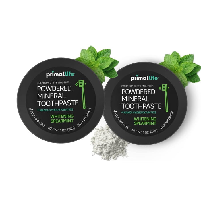 2 Pack of Primal: Life Organics! - Dirty Mouth Toothpowder, Activated Charcoal Tooth Cleaning Powder, Essential Oils with Kaolin & Bentonite Clay, Organic, Whitening Spearmint, 1 oz +LuxProdX Sticker