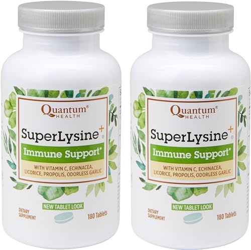 Quantum Health SuperLysine+ Advanced Formula Immune Support Supplement Lysine 1500 mg, Vitamin C Echinacea Licorice Bee Propolis & Odorless Garlic - 180 Tablets (Pack of 2)