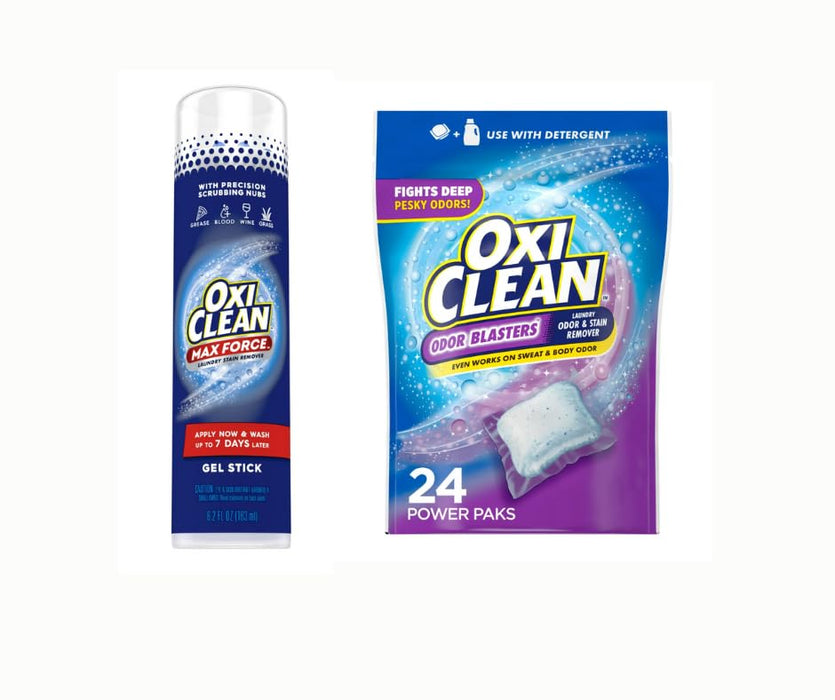 The Complete Laundry Stain Remover Kit, includes Oxi, Clean Max Force Laundry Stain Remover Gel Stick, 6.2 fl oz AND Odor Blasters Odor and Stain Remover Power Paks + LuxProdX Sticker