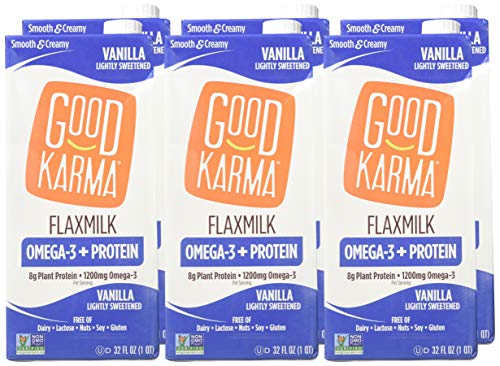 GOOD KARMA, FLAX MILK, PROTEIN, VANILLA, Pack of 6, Size 32 FZ - No Artificial Ingredients Dairy Free Gluten Free Low Sodium Vegan