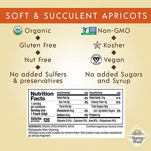 ORGANIC Turkish Dried Apricots - Sunny Fruit (2 Bags) - (5) Portion Packs per Bag - NO Added Sugars, Sulfurs or Preservatives | NON-GMO, VEGAN & HALAL