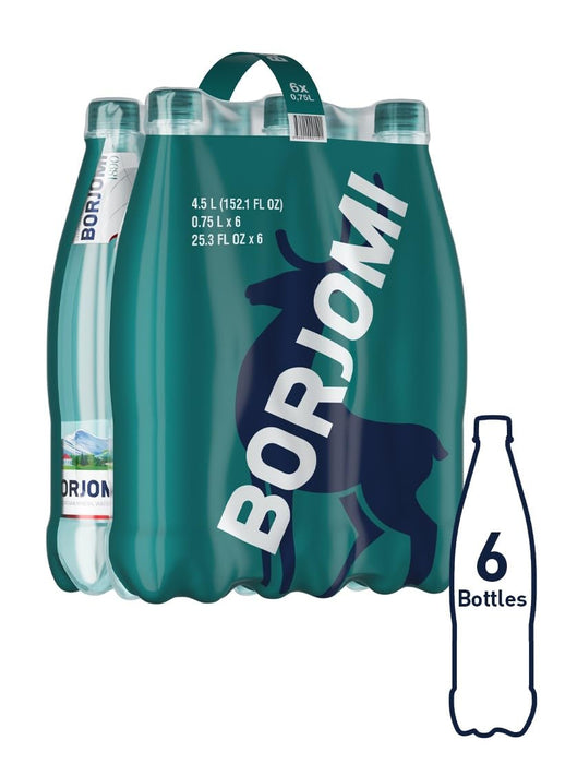 Borjomi Sparkling Natural Mineral Water, Plastic Bottles, 25.3 Fl Oz (Pack of 6)