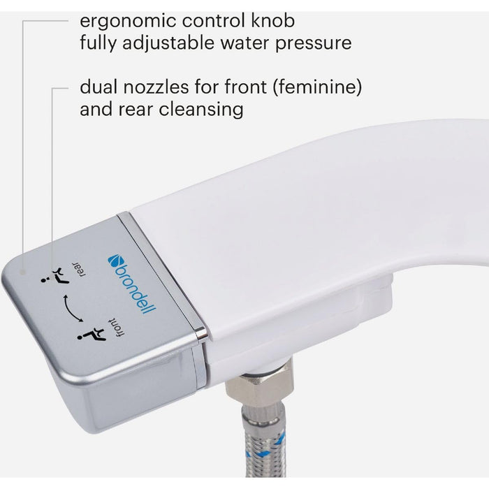 Brondell SS-250 SimpleSpa Thinline Essential Bidet Attachment for Toilet Seats with Adjustable Water Pressure, Side Arm Control, Thin Profile, Silver Knob (Dual Nozzle)