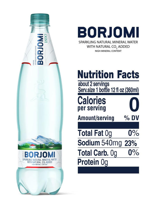 Borjomi Sparkling Natural Mineral Water, Plastic Bottles, 25.3 Fl Oz (Pack of 6)