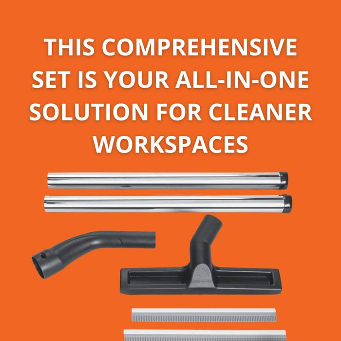 Fein Accessory Set for Efficient Cleaning on Turbo Wet/Dry Dust Extractors - Includes Metal Extension Tubes, Crevice Nozzle, Dusting Brush and Elbow - 31345071020