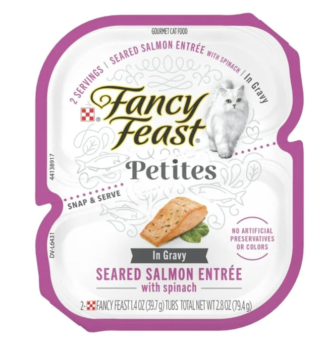 LuxProdX Fancy Feast!!! Gourmet Petites in Gravy Wet Cat Food Variety 6 Flavor Pack / 24 Servings/Chicken, Ocean Whitefish & Tuna and Salmon and 2 CAT Toys Sticker!!!