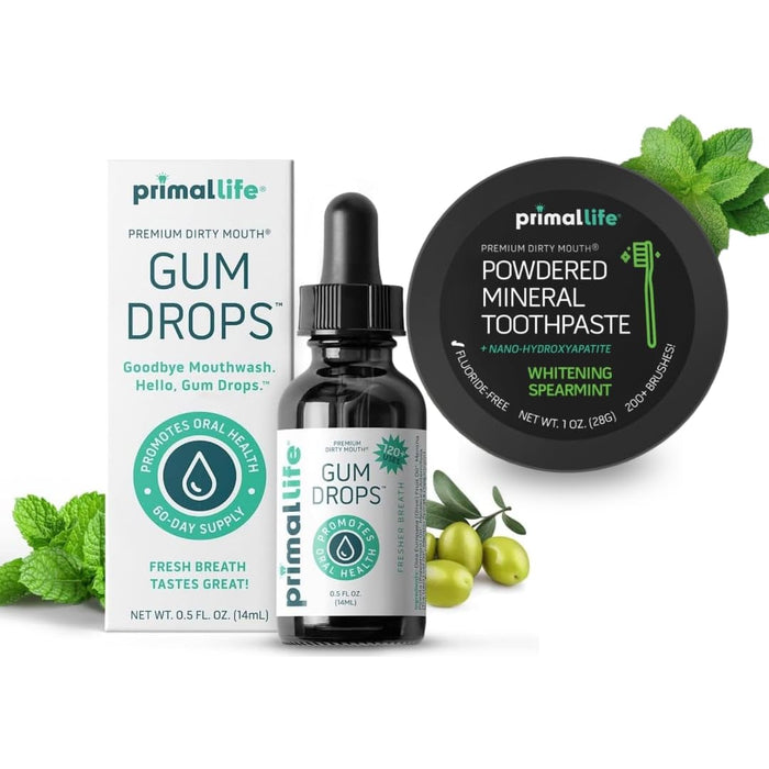 Primal: Life! Organics - Dirty Mouth Gum Serum, Natural Essential Oils, Promotes Good Breath and Dirty Mouth Toothpowder, Charcoal Tooth Cleaning Powder Black Spearmint 1oz +LuxProdX Sticker