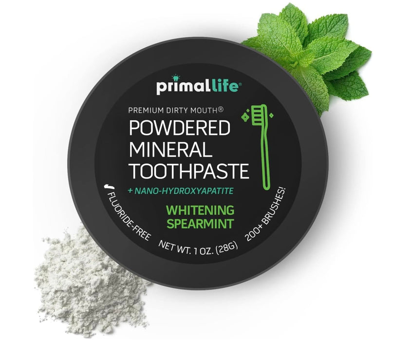 2 Pack of Primal: Life Organics! - Dirty Mouth Toothpowder, Activated Charcoal Tooth Cleaning Powder, Essential Oils with Kaolin & Bentonite Clay, Organic, Whitening Spearmint, 1 oz +LuxProdX Sticker