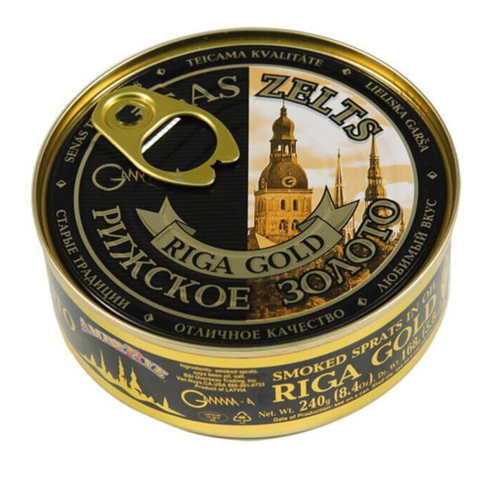 Riga Gold Smoked Sprats in Oil with Easy Opener - 240g (8.46 oz) Cans - Premium Quality, Pack of 6