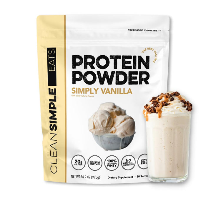 Clean Simple Eats Simply Vanilla Whey Protein Powder, Natural Sweetened and Cold-Processed Whey Protein Powder, 20 Grams of Protein (30 Servings)