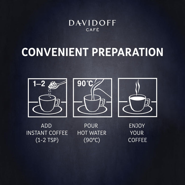 DAVIDOFF Crema Intense Instant Coffee - Smooth and Rounded - Full-body. Delicate Aroma and Elegant Acidity - 100% Arabica Beans - 9/12 Intensity. 10/12 Roasting. 4/12 Acidity - 2 x 3.17 oz