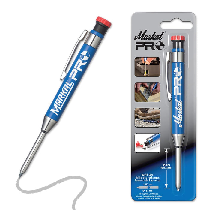 Markal 96270 - Markal PRO Holder with 1 Graphite Lead, Built-in Sharpener, 1 Click Advance, Heavy-Duty Metal Barrel Construction & Extended Needle-Nose Tip for Use in Toughest Jobs