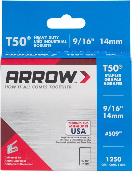 Arrow Fastener 509 Genuine T50 9/16-Inch Staples, 1,250/Pack, 4 Pack