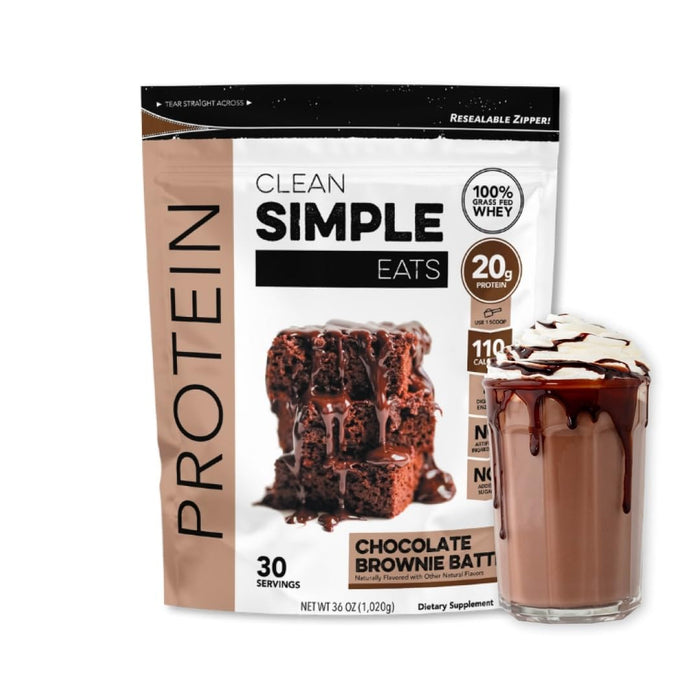 Clean Simple Eats Chocolate Brownie Batter Whey Protein Powder, Natural Sweetened and Cold-Processed 20 Grams of Protein (30 Servings)