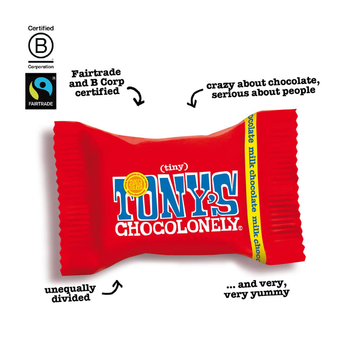 Tony’s Chocolonely 32% Milk Chocolate Bites - Individually Wrapped Bite-Size Chocolates, Mini Milk Chocolate Bars, Milk Chocolate Candy, No Artificial Flavoring, Fairtrade & B Corp Certified - 100 Bites