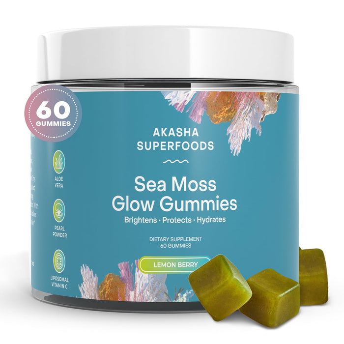 Sea Moss Glow Gummies I Hair Skin and Nails Vitamins, Seamoss, Pearl Powder, Vitamin E, Aloe Vera, Liposomal Vitamin C, Irish Sea Moss Gummies for Women & Men - 60 Count