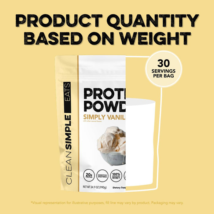 Clean Simple Eats Simply Vanilla Whey Protein Powder, Natural Sweetened and Cold-Processed Whey Protein Powder, 20 Grams of Protein (30 Servings)