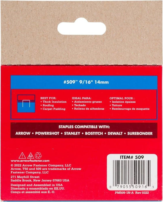 Arrow Fastener 509 Genuine T50 9/16-Inch Staples, 1,250/Pack, 4 Pack