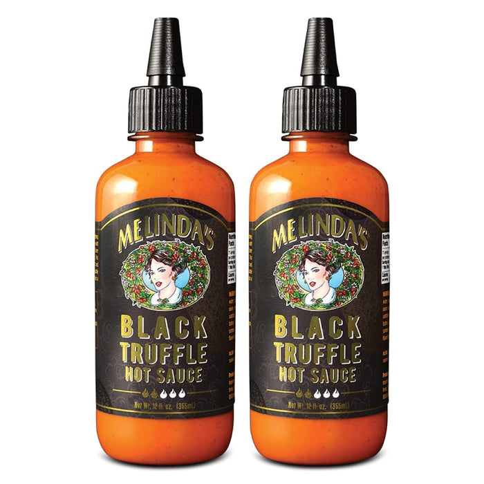 Melinda's Black Truffle Bundle: 24 fl oz Black Truffle Hot Sauce | 2 Pack | & 1-8" Red Babecue Basting Brush