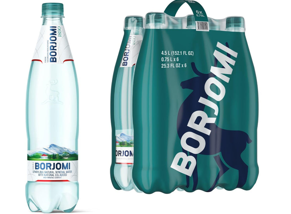 Borjomi Sparkling Natural Mineral Water, Plastic Bottles, 25.3 Fl Oz (Pack of 6)