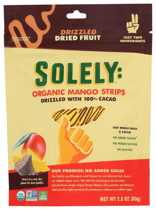 Solely Dried Organic Mango Strips Drizzled with 100% Cacao, 2.8oz - 8 Bags