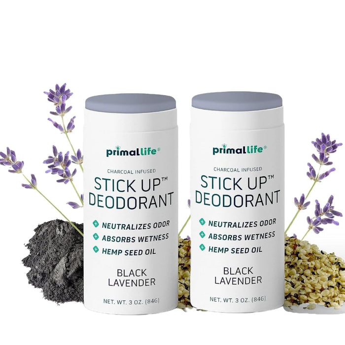 LuxProdX 2 Pack of Stick Up Natural Deodorant for Women and Men with Bentonite Clay Powder, Magnesium, 3 oz. Vegan Deodorant for 3-4 Months, Black Lavender - Primal!! Life Organics 2 Pack Sticker