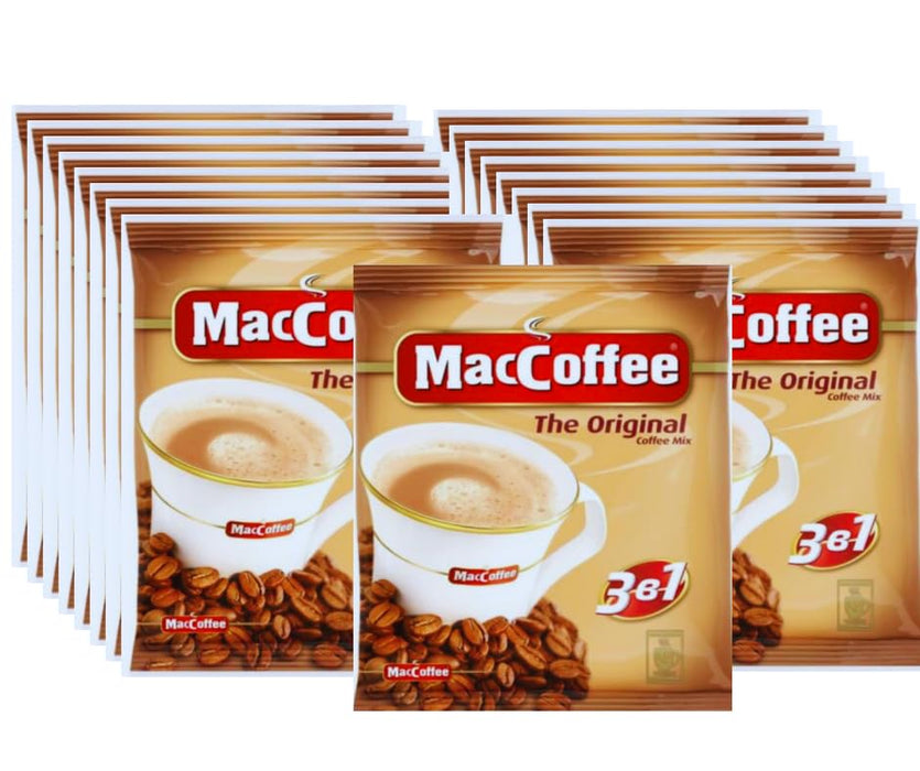 Maccoffee 3 in 1 Original Instant Coffee Packets Pack 20g / 0.7 oz Single Serve Instant Coffee Packets Milk Sugar (100ct, Original)