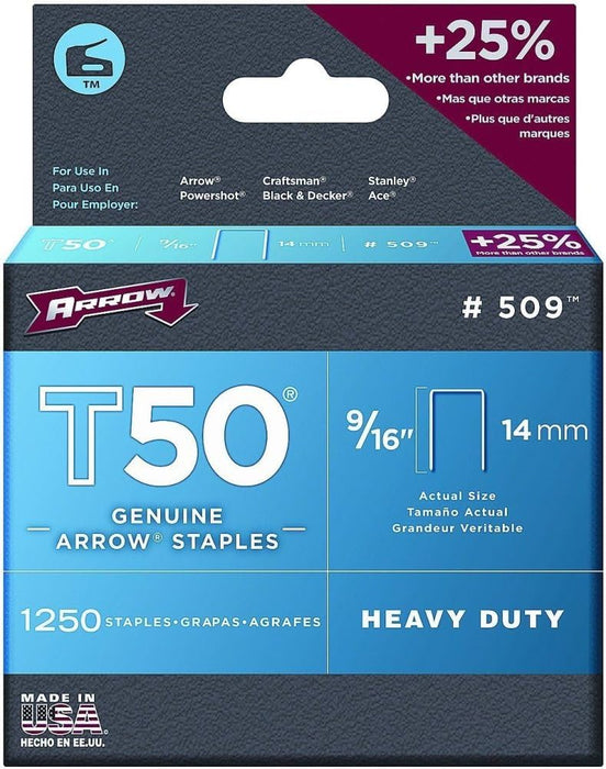 Arrow Fastener 509 Genuine T50 9/16-Inch Staples, 1,250/Pack, 4 Pack