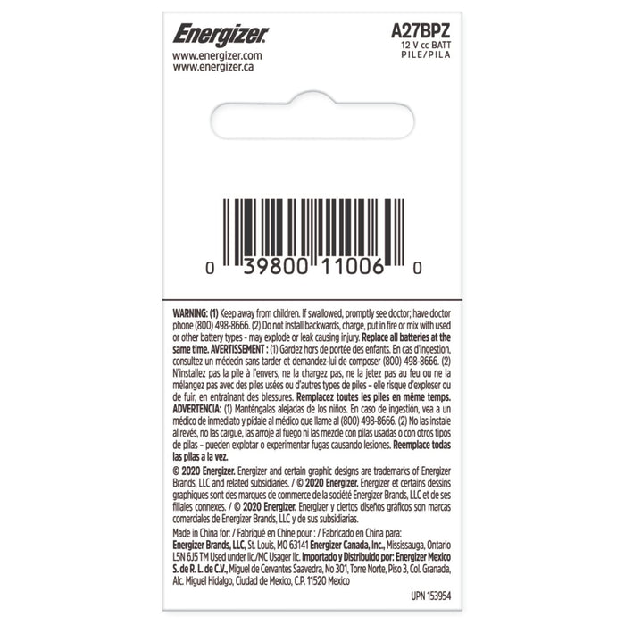 Energizer A27 Batteries, 1 Pack