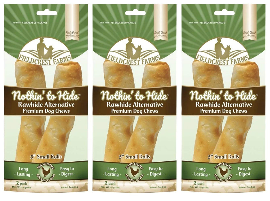 Fieldcrest Farms Nothing to Hide Natural Rawhide Alternative 5'' Rolls for Dogs - 3 Pack (6 Chews) Premium Grade Easily Digestible Chews (Chicken)