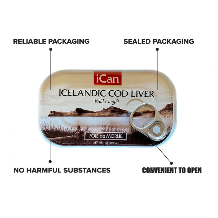 Icelandic Cod Liver Wild Caught (Foie de Morue) Slice 4oz. (PACK OF 12 CANS)