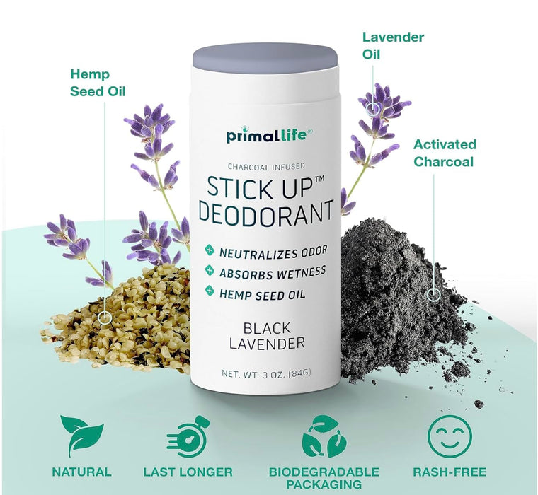 LuxProdX 2 Pack of Stick Up Natural Deodorant for Women and Men with Bentonite Clay Powder, Magnesium, 3 oz. Vegan Deodorant for 3-4 Months, Black Lavender - Primal!! Life Organics 2 Pack Sticker