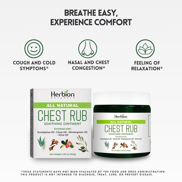 Herbion Naturals Chest Rub, 3.53 oz - Natural Soothing Ointment with Soothing Vapors for Adults & Children 2+ - Relieves Cough, Cold, Nasal & Chest Congestion – Reduces Muscle & Joint Aches