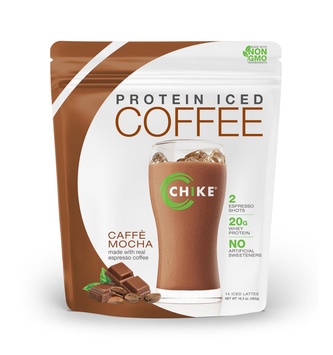 CHIKE Natural Caffe Mocha High Protein Iced Coffee, 20 G Protein, 2 Shots Espresso, Non-GMO, Keto Friendly and Gluten Free, 14 Servings (16.3 Ounce)