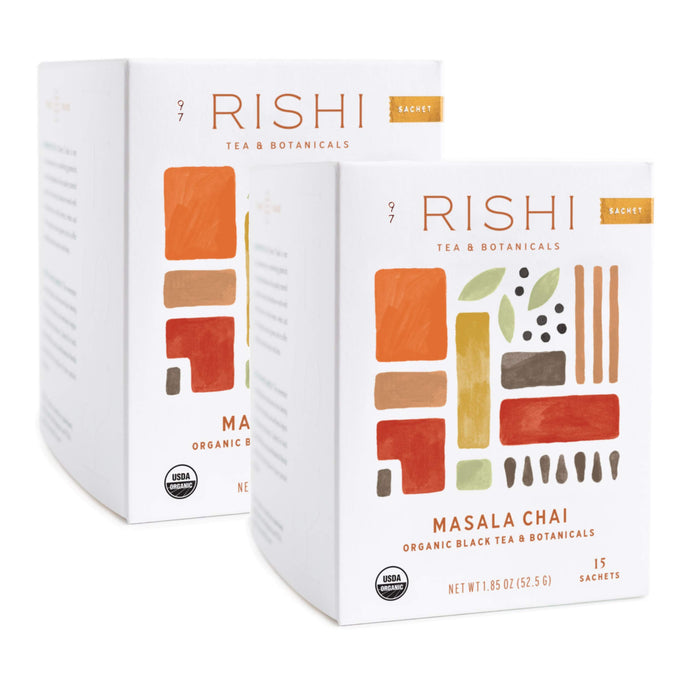 Rishi Tea Masala Chai Herbal Tea - Immune Support, USDA Certified Organic, Highly Caffeinated, Naturally Spiced, Black Tea Blend - 15 Sachet Bags, 1.85 oz (Pack of 2)