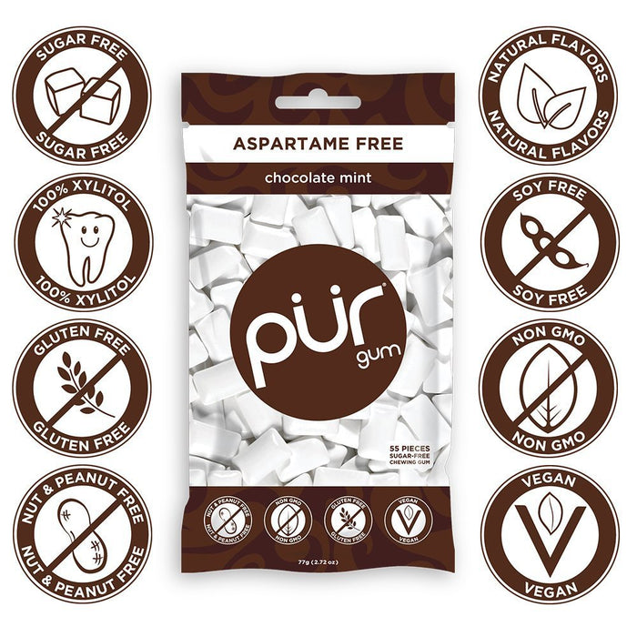 PUR Gum Aspartame-Free Bubblegum and Chocolate Mint, 2.72 Ounces each