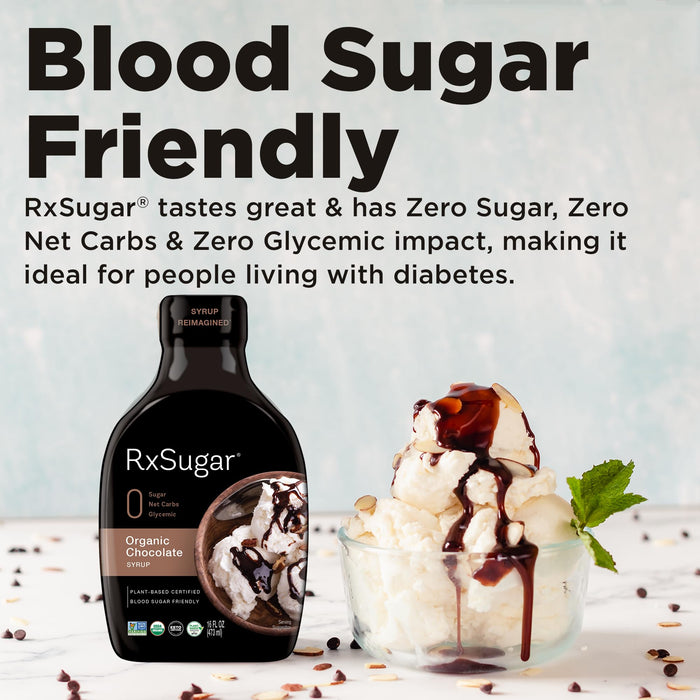 RxSugar Organic Chocolate Syrup 2-Pack | Allulose sweetener | Diabetes-Safe Natural Sugar | Keto Certified | Non-GMO Project Verified | Gluten-Free Certified