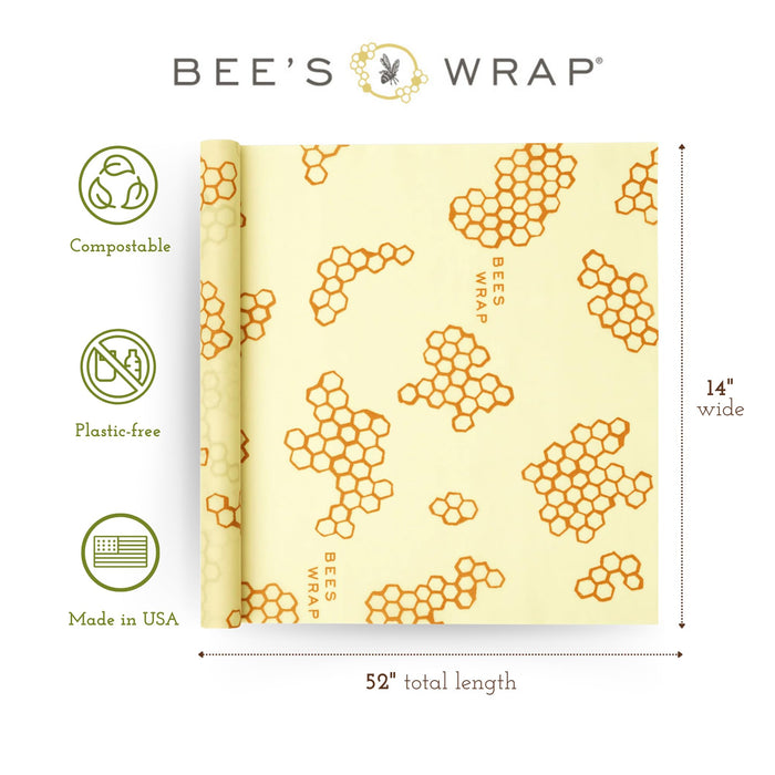 Bee's Wrap Reusable Beeswax Food Wraps Made in the USA, Eco Friendly Beeswax Wraps for Food, Sustainable Organic Cotton Wraps, XXL Cut To Size Wax Paper Roll, Honeycomb