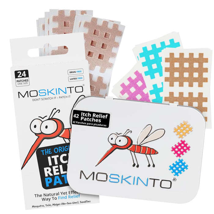 Moskinto The Original Itch Relief Patch, Mosquito Bite Patches for Kids and Adults, Instant Relief Natural Patches for Bug Bites, Travel Pack + Family Pack, Nude & Colorful Patches, 66 Count