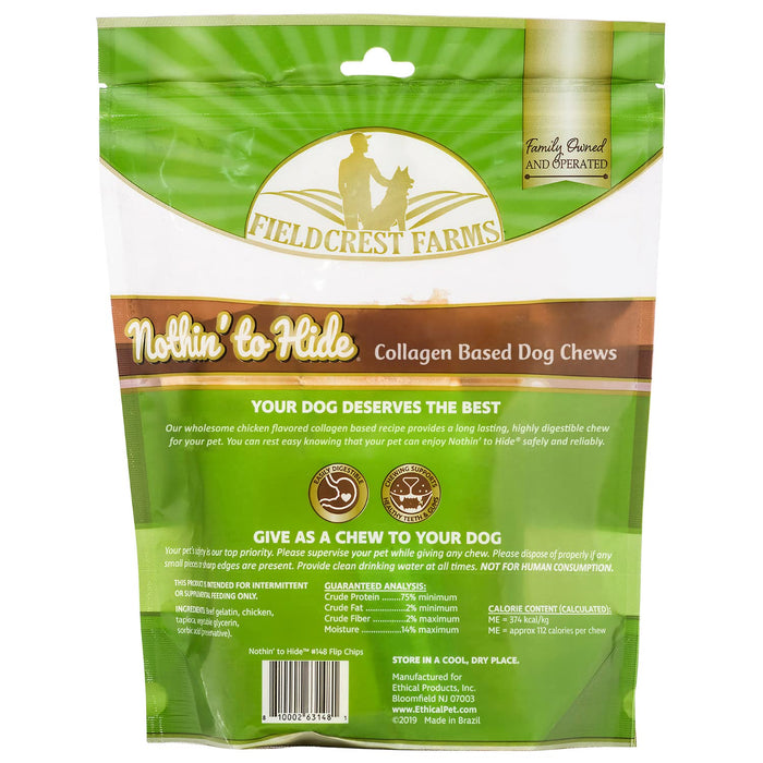 Fieldcrest Farms Nothin to Hide Flip Chips Dog Chews - All Natural Rawhide Alternative Treats for Dogs, Chicken, Beef or Peanut Butter Flavor Snack for All Breed Dogs - 3 Pack (Chicken)