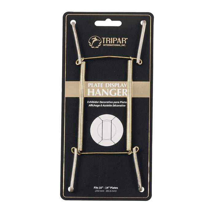 Tripar Wall Plate Hanger, Brass Wire (10-14 Inch) - Durable, Flexible Coils Conform to Most Plates - Holds Up to 2lbs on Wall - Features Clear Coated Vinyl Tips and Sleeves to Prevent Scratches.