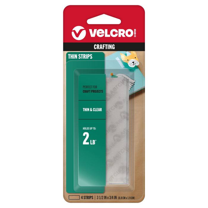 VELCRO Brand - Thin Clear Fasteners | General Purpose/ Low Profile | Perfect for Home or Office | 3 1/2in x 3/4in Strips, Clear