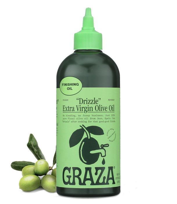 Graza Drizzle Extra Virgin Olive Oil, Finishing Oil - High Polyphenol Early Harvest EVOO Finishing Oil in a Squeeze Bottle - Single Origin Olive Oils from Spain - 16.9 Fl Oz (500ml)